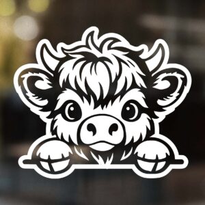 Cute Peeking Highland Cow Decal